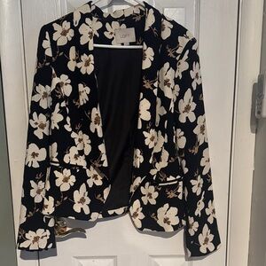LOFT Black and White Floral Blazer
